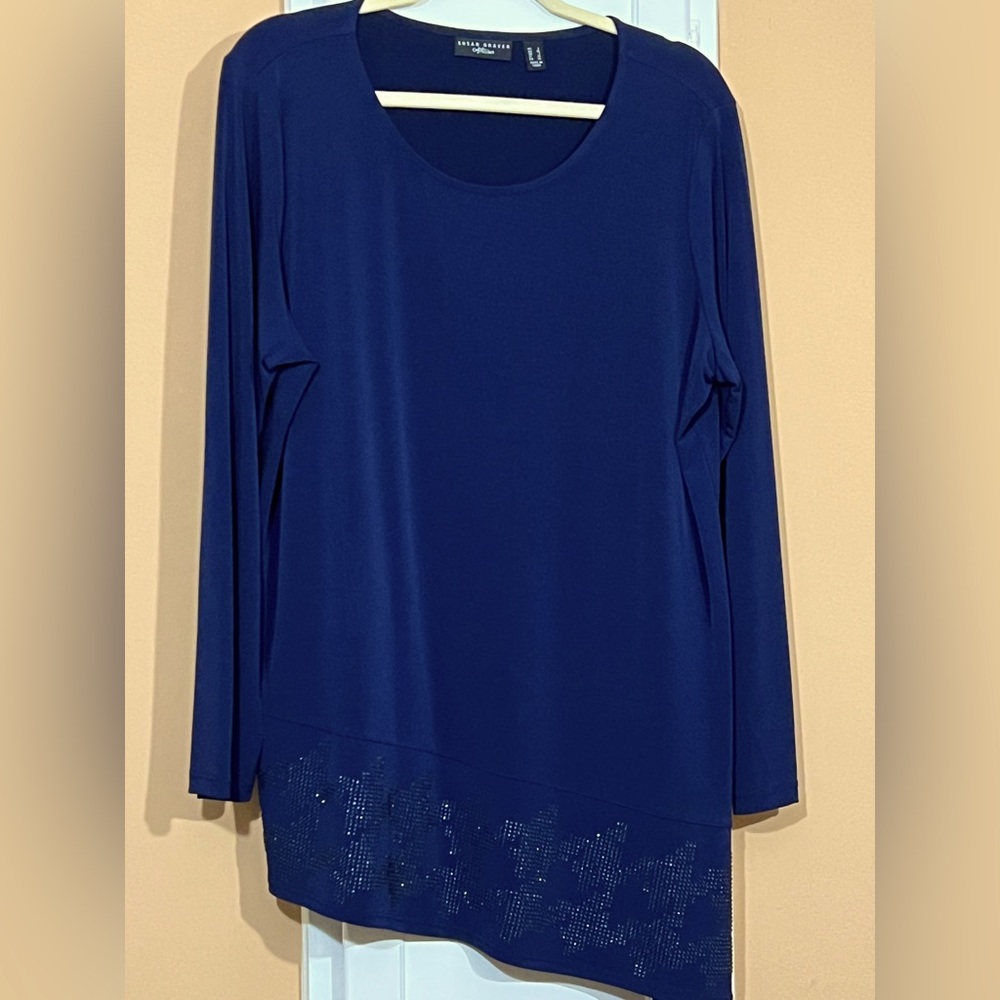Susan Graver Artisan Collection Tunic with Asymmetrical Embellished Hem